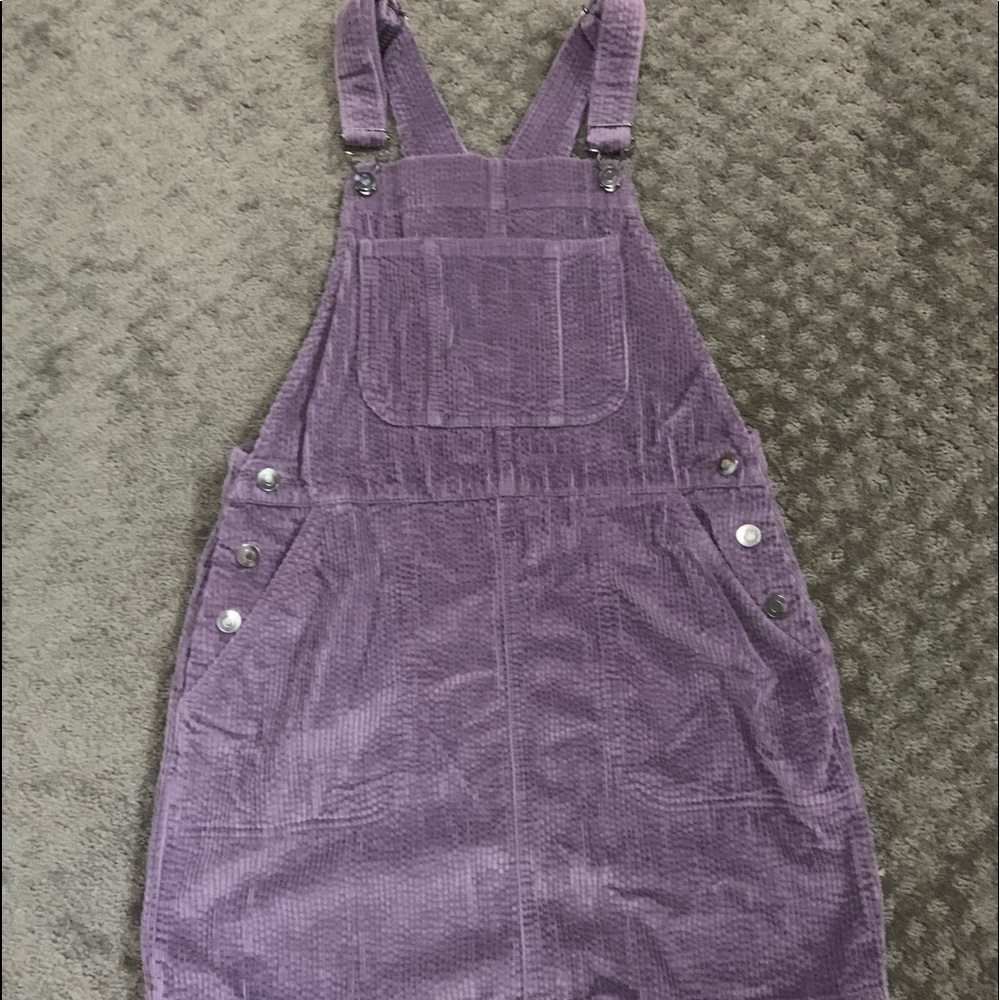 purple overall dress